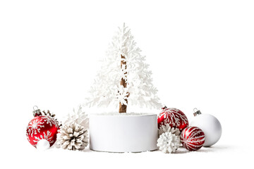 Wall Mural - White Christmas Tree with Red and White Baubles