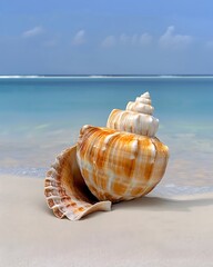 Wall Mural - Fine details of a seashell on the beach, more clarity with clear light and sharp focus, high detailed