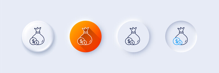Wall Mural - money bag with coins line icon. neumorphic, orange gradient, 3d pin buttons. cash banking currency s
