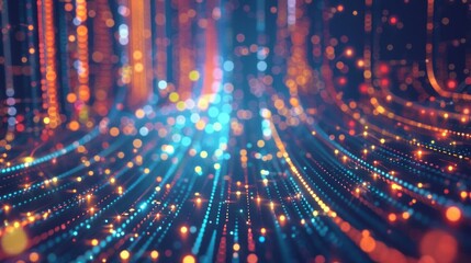 Wall Mural - abstract glowing lines depicting optical data concept on dark background, illustrating high-speed an