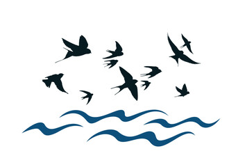 Canvas Print - The blue sea symbol with flying birds. 
