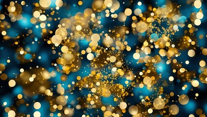 Wall Mural - Abstract circular bokeh background of blue and gold glitter.