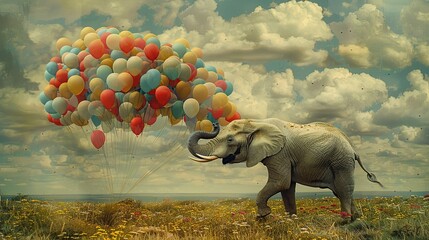 Wall Mural - Elephant with Balloons