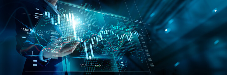 Leinwandbilder - Stock market, Finance analysis, Analyzing data stock market trading graph and and finance volume with economic growth chart, Finance business and investment, Strategy, planning, Business investment.