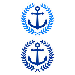 Canvas Print - Logo nautical. Silueta de ancla de barco con corona de laurel