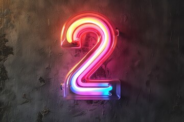 Number 2 in shape of glowing neon tubes Isolated on black background