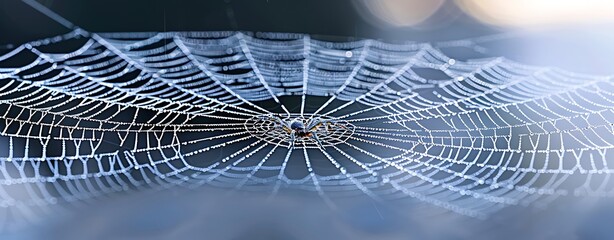 Macro shot of dew on spider web, intricate patterns, early morning light, more clarity with clear light and sharp focus, high detailed