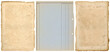 © Anja Kaiser - three vintage and antique paper textures, stained g with ripped / torn edges and old French ledger paper isolated on white a background, blank textured sheets as backgrounds or collage design elements