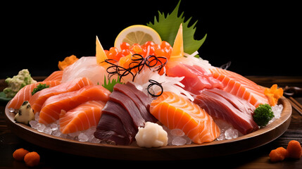 Wall Mural - Japanese sashimi platter food photography poster background