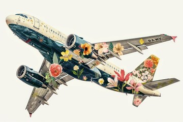 Poster - Flower Collage Airplane airplane transportation aircraft.