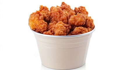 Wall Mural - Fried chicken, nuggets, and crispy skin in a bucket, isolated on white background with clipping path, perfect for marketing