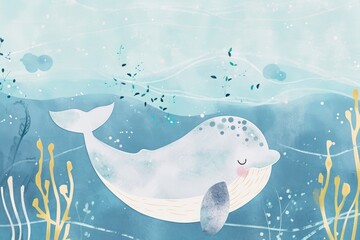 Sticker - Cute whale illustration painting outdoors aquatic.