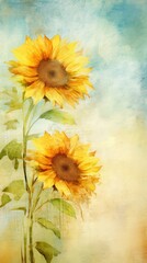 Poster - Wallpaper sunflowers painting plant sky.