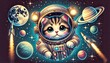 © Serkan - Cute astronaut cat in black space with lights on helmet