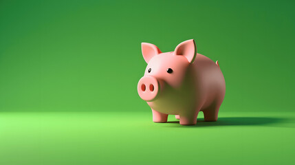 Classic piggy bank on vivid green background