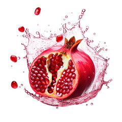 Wall Mural - Pomegranates with red juice splash. Fresh organic fruit png cutout isolated on transparent background