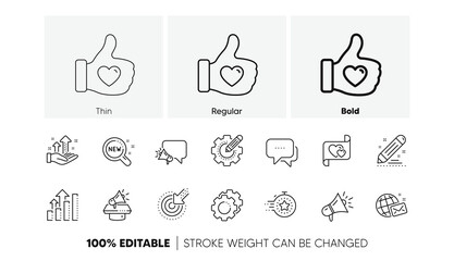 Wall Mural - Business strategy, Megaphone and Representative. Brand social project line icons. Influence campaign, social media marketing, brand ambassador icons. Linear set. Line icons set. Vector