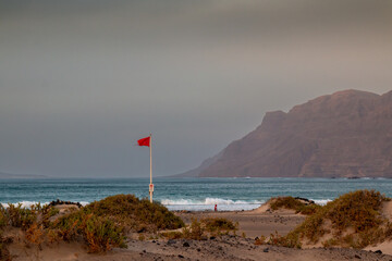 Sandy beach and Atlantic ocean, Lanzarote, Spain