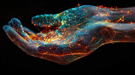 Wall Mural - Digital Hand with Glowing Network