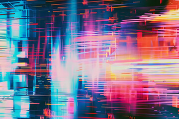 Poster - motion glitch interlaced multicolored distorted textured futuristic background