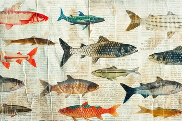 Poster - Deep ocean fish ephemera border backgrounds seafood animal.