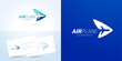 © vectorboom - Airplane logo fly takeoff plane action silhouette curves vector blue background