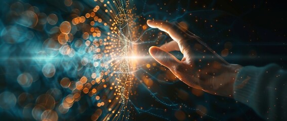 Leinwandbilder - The next generation of technology is connected to innovation in a whole new way through the use of a modern hand-touch interface combining digital transformation and metaverse concepts.