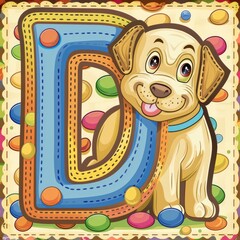 A flashcard with the letter D is for dog, a vector illustration promoting pet love