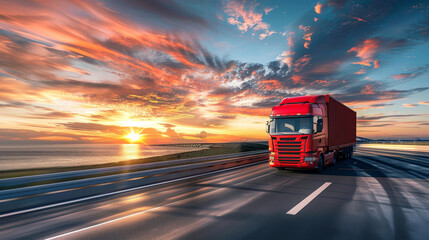 Aufkleber - Logistics import and export background, freight ships, cargo planes, trucks transporting containers to ports on the road