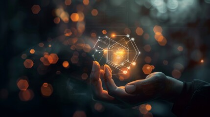 Aufkleber - Medicinal icons form a pyramid, held by a hand. Patient service digital technology, AI integration, futuristic pharmacy.