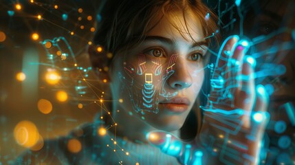Aufkleber - A futuristic metaverse virtual world where you can touch objects and experience them.