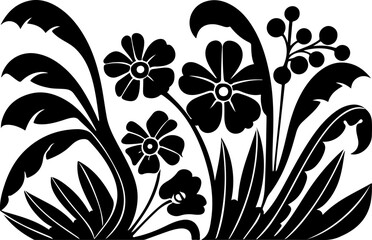 Wall Mural - Black and White Floral Silhouette: Simplicity and Elegance