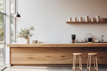 Canvas Print - Coffee shop wood furniture window.