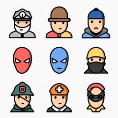 Wall Mural - Thief icon, criminal person sign, bandit in mask, burglar silhouette, killer, gangster or robber in balaclava