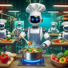 robot chef cooks in the kitchen