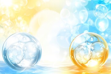 Fototapete - Abstract design with bright glowing bubbles and flowing light, showcasing modern elegance and dynamic patterns in a luminous composition