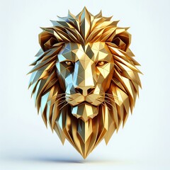 Wall Mural - A three-dimensional, Gold polyon of beautiful Lion head