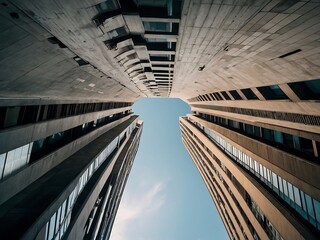 Poster - Massive gap in a building in Frankfurt's cityscape