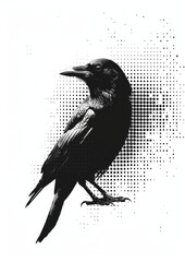 Wall Mural - Monochrome crow with halftone effect