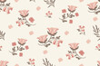 © Wita Pixs - Pink flowers pattern vintage wallpaper motif flower border. Pink floral art and craft  seamless design embroidery Ikat textured hand drawn vector illustration.