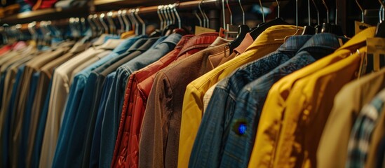 Colorful Assortment of Clothing on Hangers in a Modern Retail Store Display