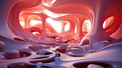 Poster - Discover a dreamy 3D abstract background blending pastel colors and swirling shapes. Realistic rendering, high-quality textures, soft lighting, smooth reflections, and detailed 8K resolution 