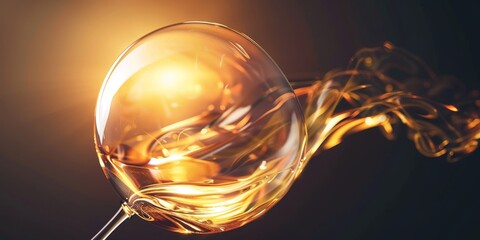 Aufkleber - A glowing liquid inside a glass bubble, radiating intense heat and fiery light, creating a dynamic and artistic visual effect