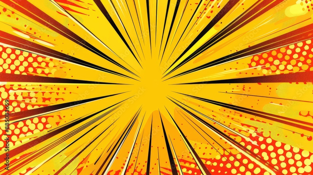 Dynamic yellow and orange starburst background with halftone, creating ...