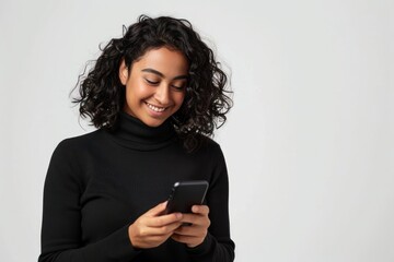 Poster - Smiling woman using smartphone