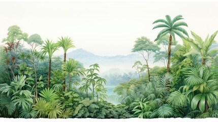 Sticker - Lush tropical rainforest landscape illustration