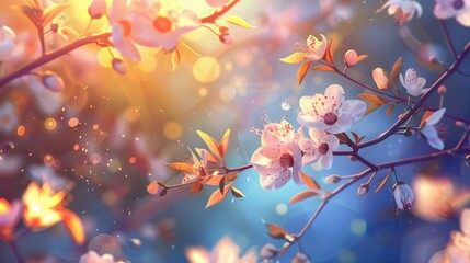 Beautiful floral spring abstract background. nature summer background Blooming branches with flowers. Bright spring easter background