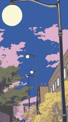 Wall Mural - Japan anime night street light lighting utility pole lamp post.