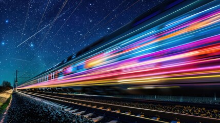 Wall Mural - A Train Blazing Through the Night Sky