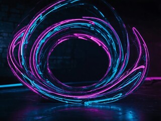 Wall Mural - Neon light effect with abstract blue and purple swirl line